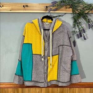 POL Hoodie Cardigan Color Block Sweater